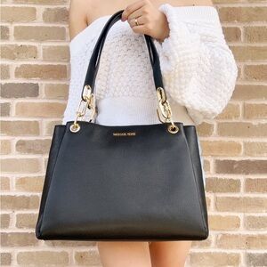 Michael Kors Women's Trisha Large Triple Gusset Leather Shoulder Bag